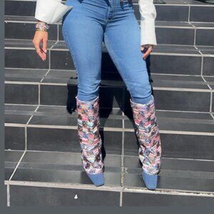 Women's sequined cowboy high boots